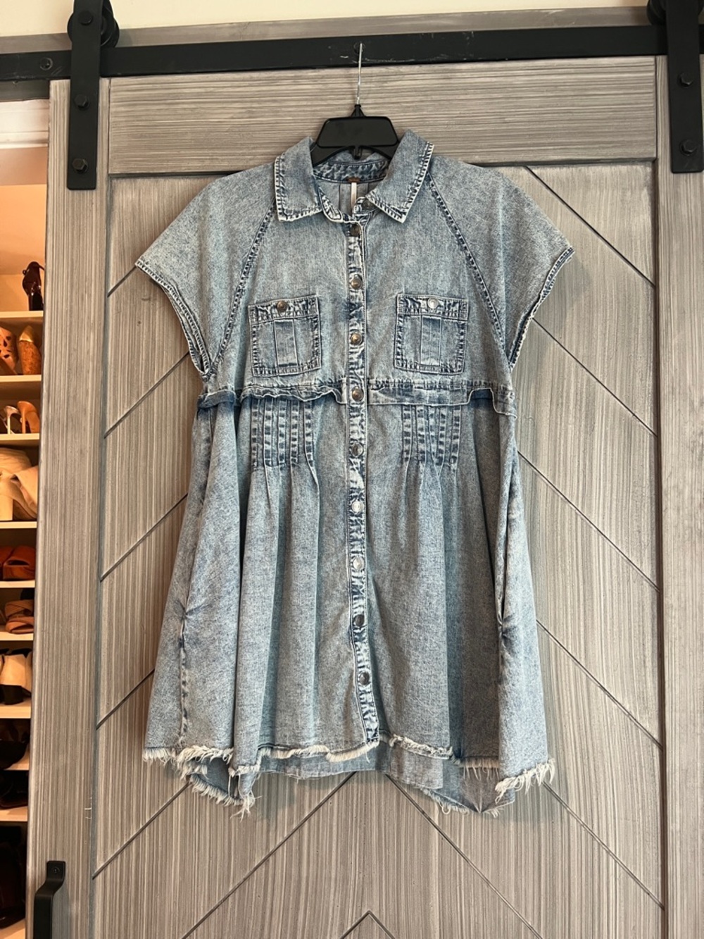 Free People Light Wash Denim Button-Front Mini Dress